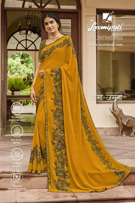 Laxmipati Ganga-Jamuna 8067 Mustard Georgette Saree