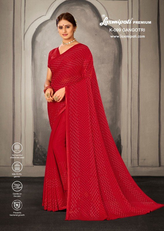 Laxmipati Gangotri K-099 Red Silk Chiffon Saree