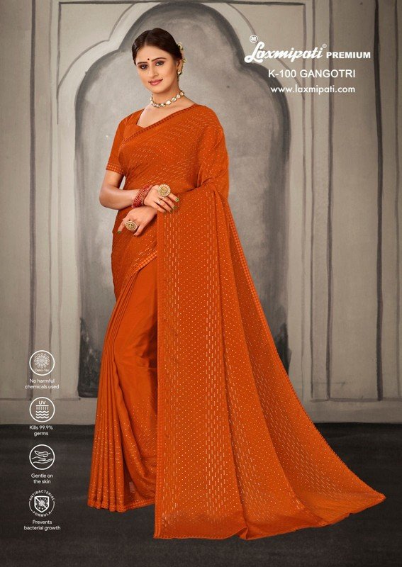 Laxmipati Gangotri K-100 Orange Silk Chiffon Saree