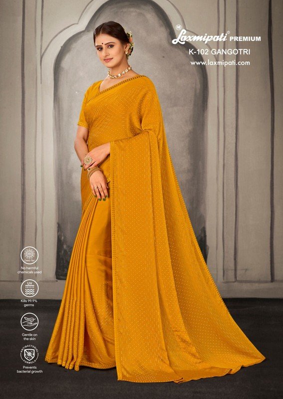 Laxmipati Gangotri K-102 Mustard Silk Chiffon Saree