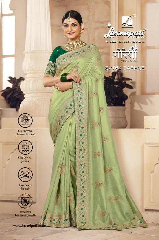 Laxmipati Gauraiya S-1054 Green Raw Silk Saree