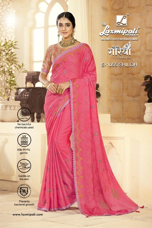 Laxmipati Gauraiya S-1055 Pink Silk Saree