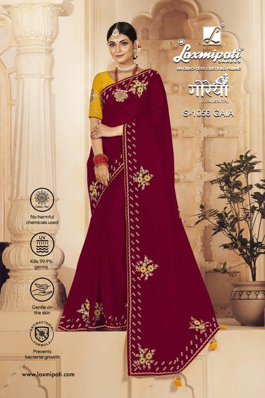 Laxmipati Gauraiya S-1056 Maroon Organza Saree