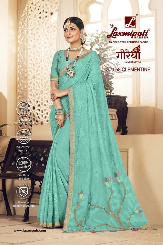 Laxmipati Gauraiya S-1058 Blue Chiffon Saree