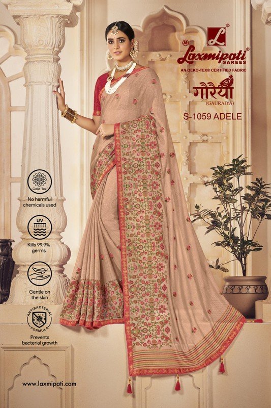 Laxmipati Gauraiya S-1059 Peach Chiffon Saree