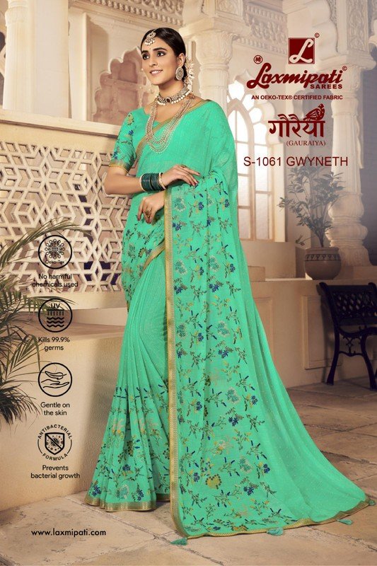 Laxmipati Gauraiya S-1061 Green Chiffon Saree