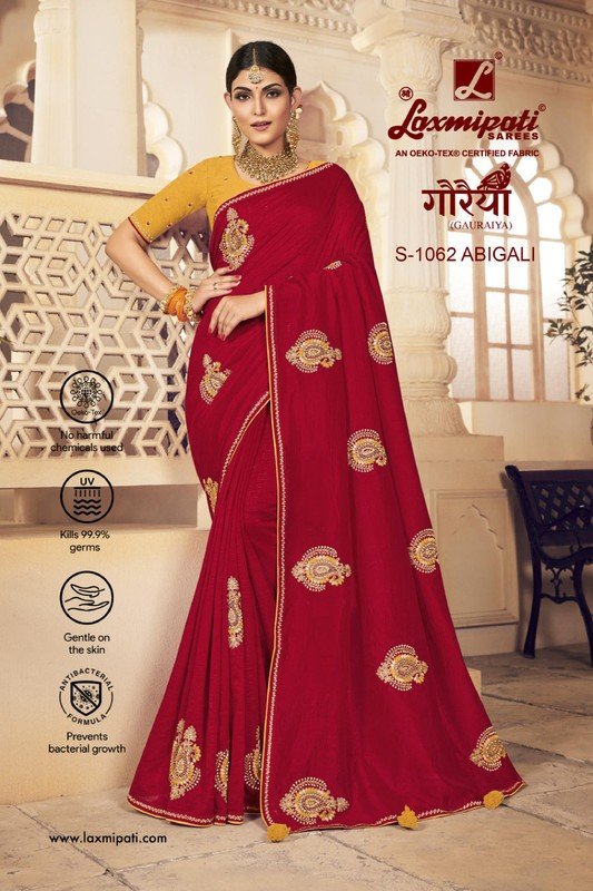 Laxmipati Gauraiya S-1062 Red Raw Silk Saree