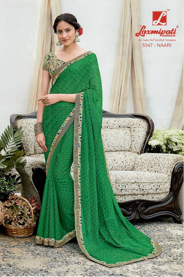 Laxmipati Phoolchidi 5347 Green Chiffon Saree