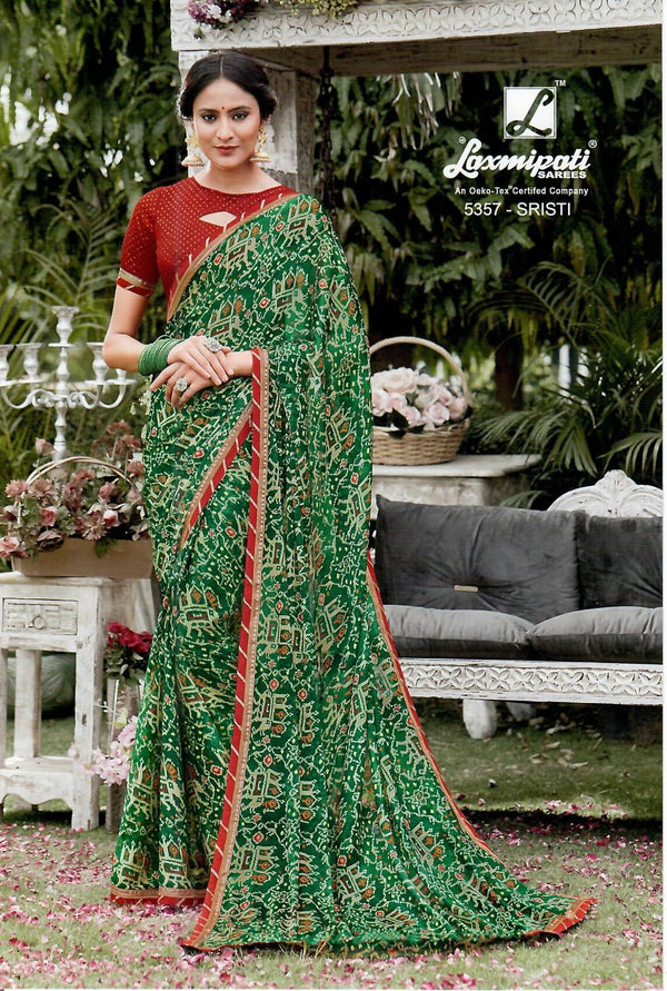 Laxmipati Phoolchidi 5357 Green Chiffon Saree