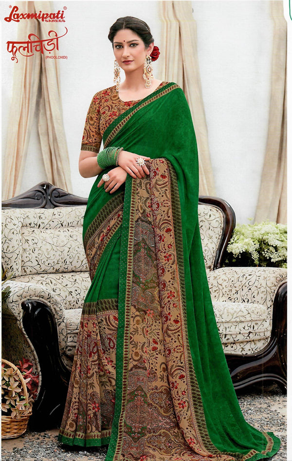 Laxmipati Phoolchidi 5348 Green Georgette Saree