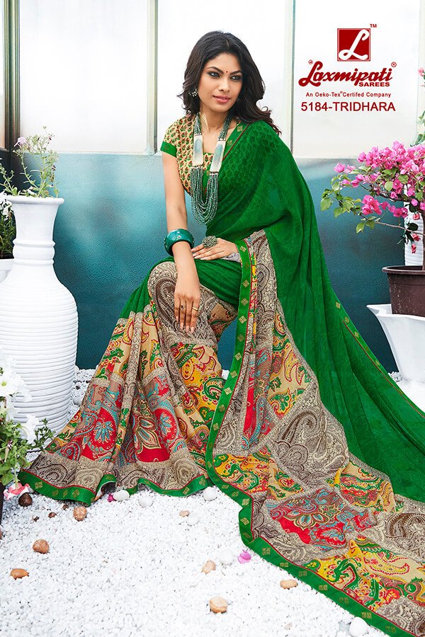 Laxmipati Rangrezi 5184 Green Georgette &Amp Silk Saree