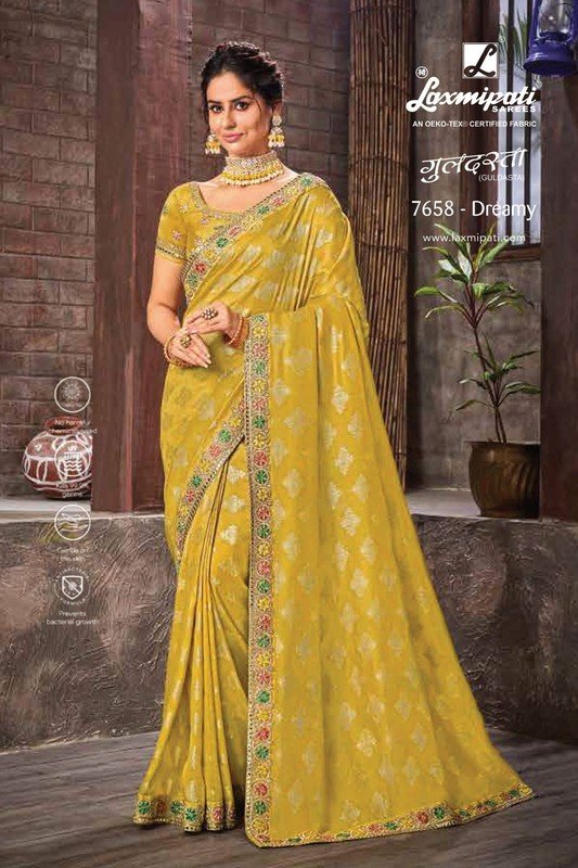 Laxmipati Guldasta 7658 Yellow Dola Silk Saree