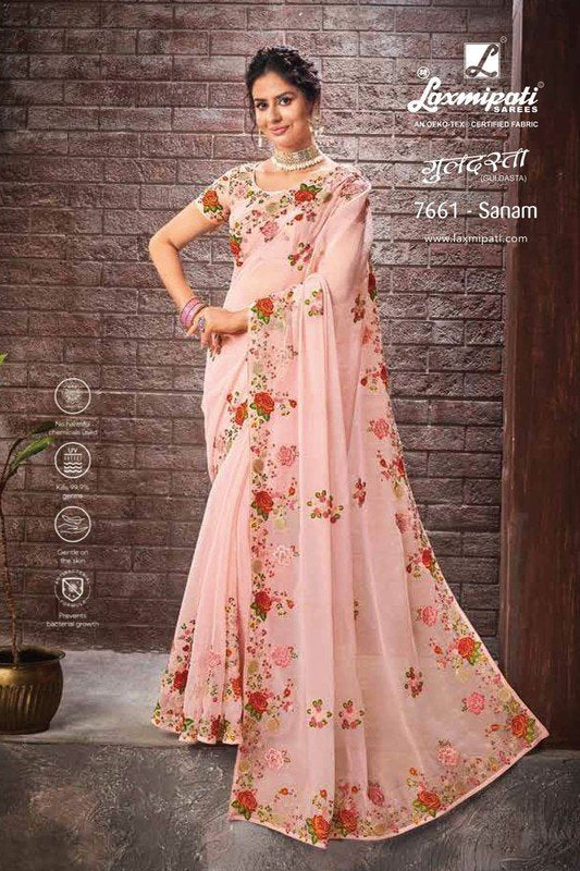 Laxmipati Guldasta 7661 Pink Organza Saree