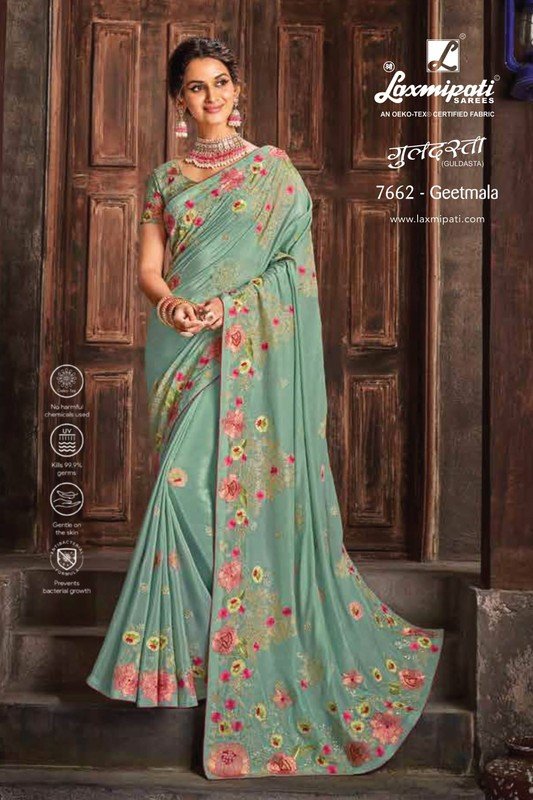 Laxmipati Guldasta 7662 Blue Crepe Silk Saree