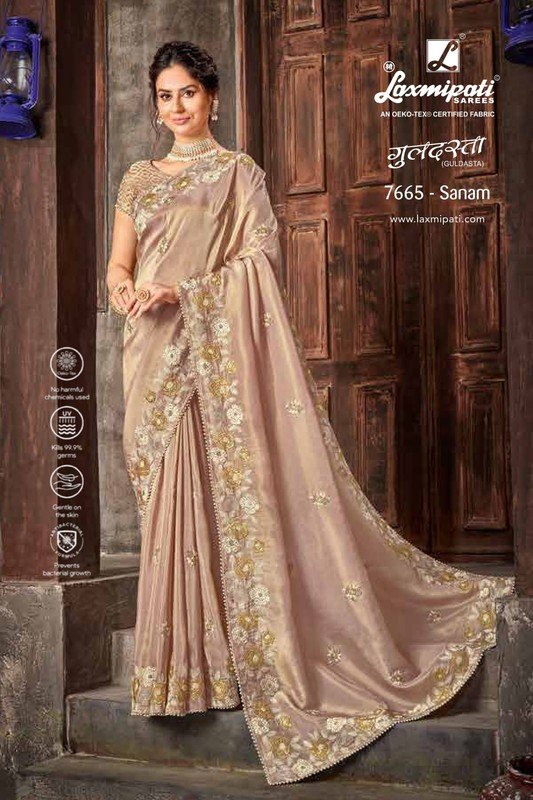 Laxmipati Guldasta 7665 Pink Shimmer Organza Saree