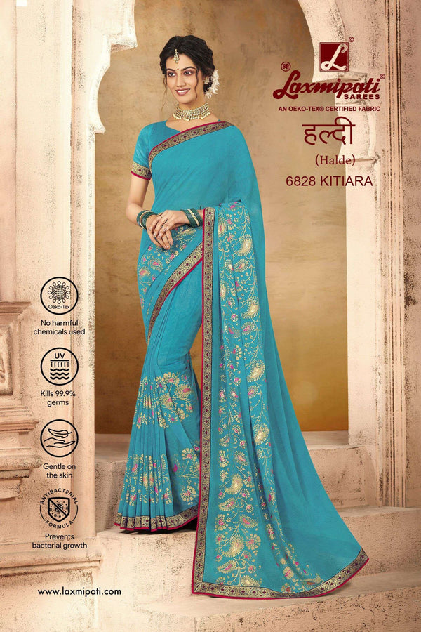 Laxmipati Halde 6828 Blue Georgette Saree