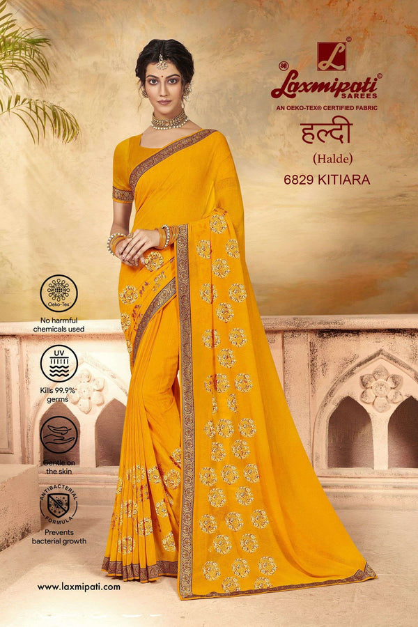 Laxmipati Halde 6829 Yellow Georgette Saree