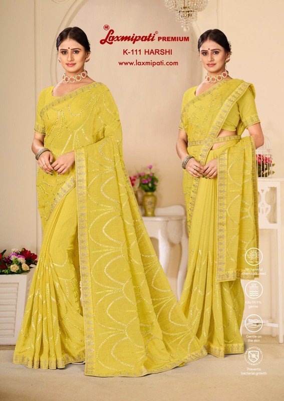 Laxmipati Harshi K-111 Yellow Chiffon Saree