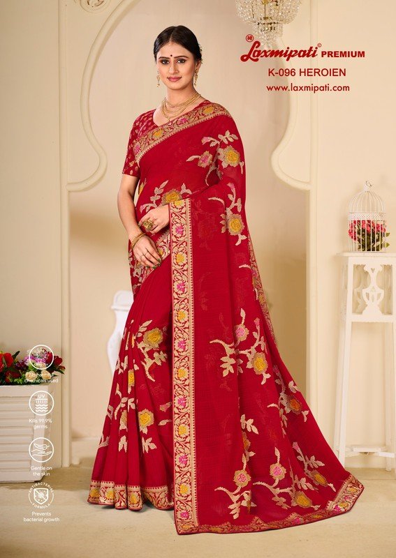 Laxmipati Heroien K-096 Red Chiffon Saree