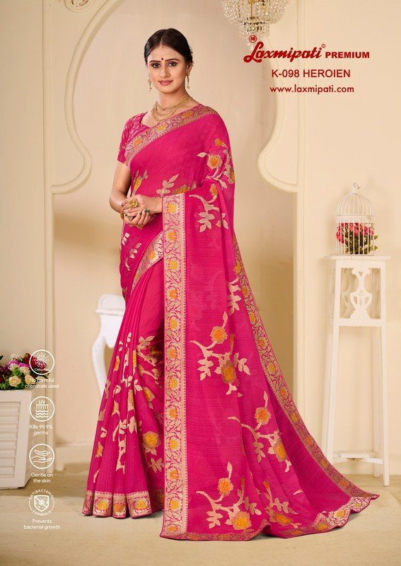 Laxmipati Heroien K-098 Pink Chiffon Saree