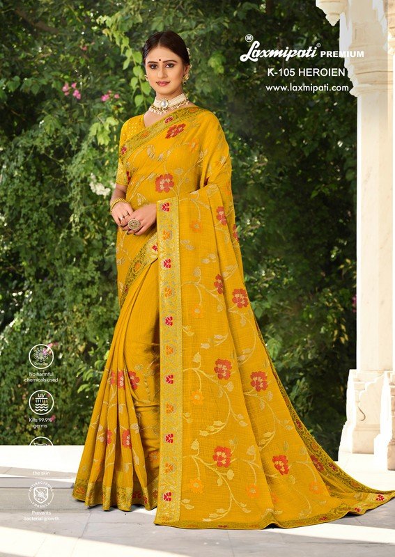 Laxmipati Heroien K-105 Mustard Chiffon Saree