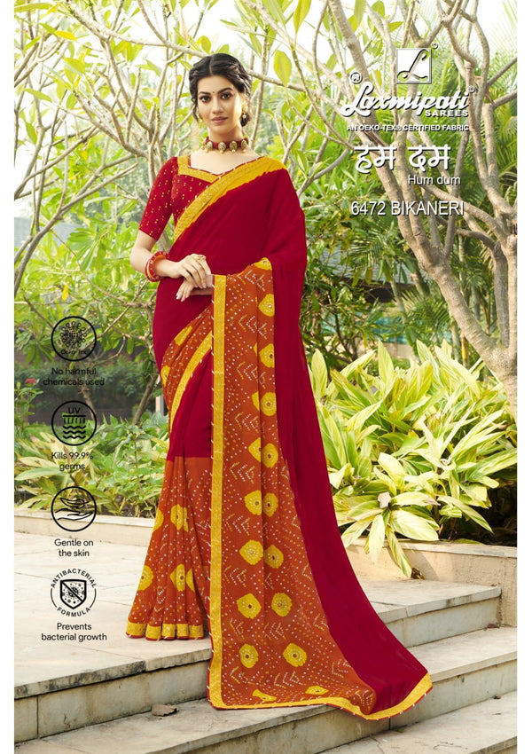 Laxmipati Humdum 6472 Red Chiffon Saree