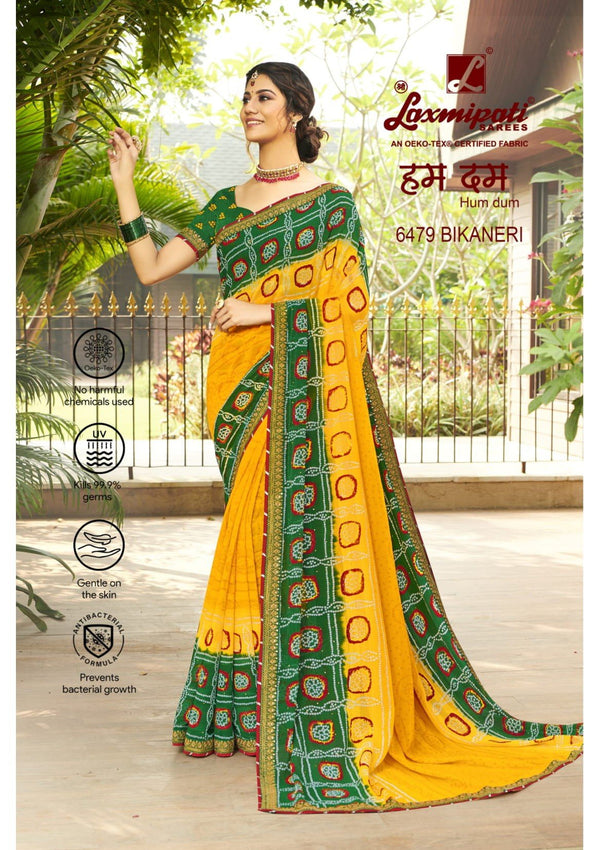 Laxmipati Humdum 6479 Yellow Chiffon Saree