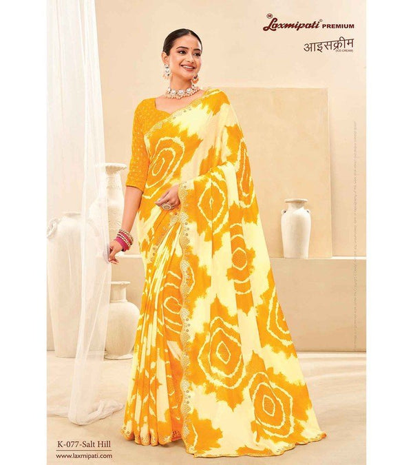 Laxmipati Ice-Cream K-077 Yellow Silk Chiffon Saree