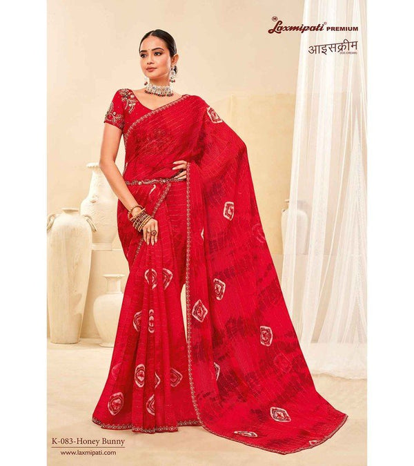 Laxmipati Ice-Cream K-083 Red Sparkle Chiffon Saree