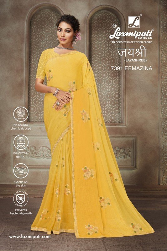 Laxmipati Jayashree 7391 Yellow Chiffon Saree