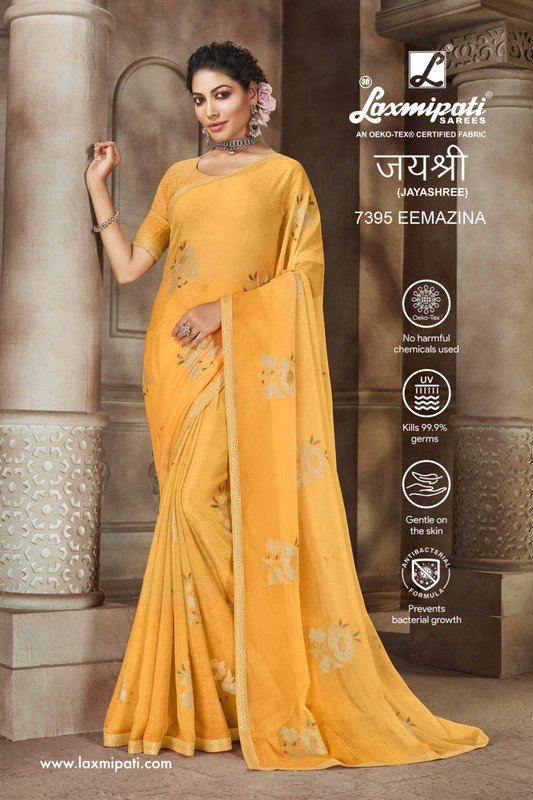 Laxmipati Jayashree 7395 Yellow Chiffon Saree