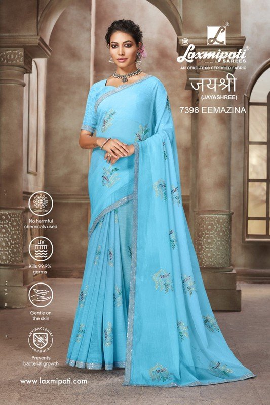 Laxmipati Jayashree 7396 Blue Chiffon Saree