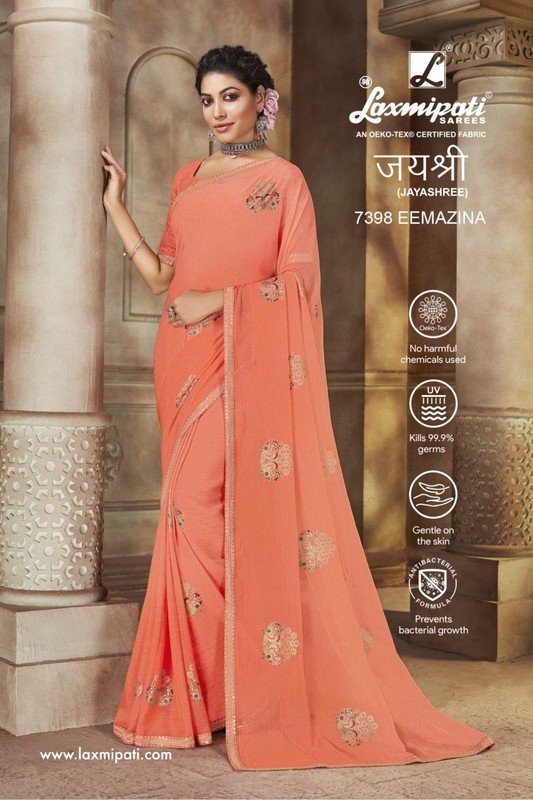 Laxmipati Jayashree 7398 Peach Chiffon Saree