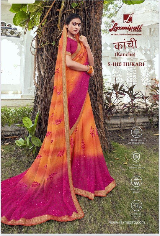 Laxmipati Kanchi S-1110 Orange Chiffon Saree