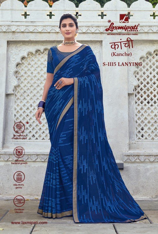 Laxmipati Kanchi S-1115 Blue Chiffon Saree