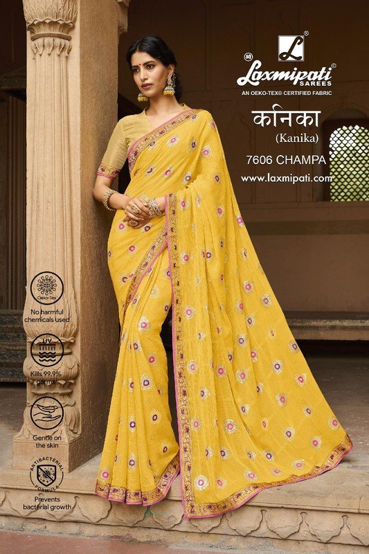 Laxmipati Kanika 7606 Yellow Chiffon Saree