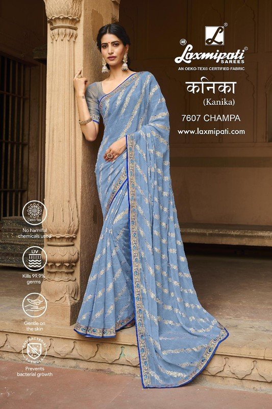 Laxmipati Kanika 7607 Blue Chiffon Saree