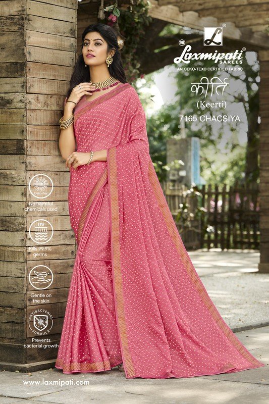 Laxmipati Keerti 7165 Pink Metallic Chiffon Saree