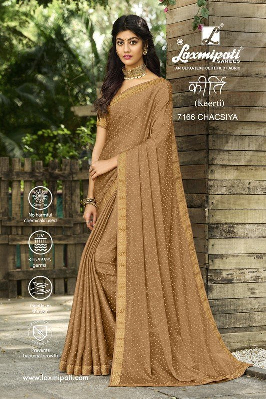 Laxmipati Keerti 7166 Brown Metallic Chiffon Saree