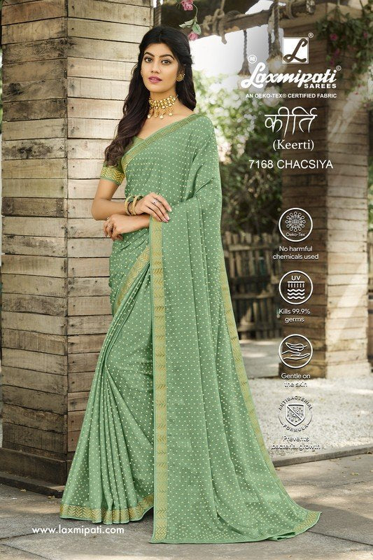 Laxmipati Keerti 7168 Green Metallic Chiffon Saree