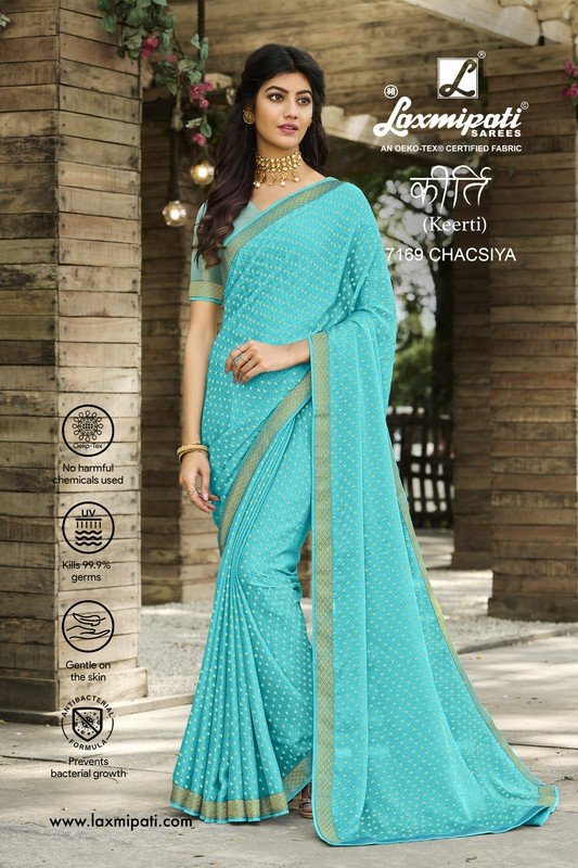 Laxmipati Keerti 7169 Blue Metallic Chiffon Saree