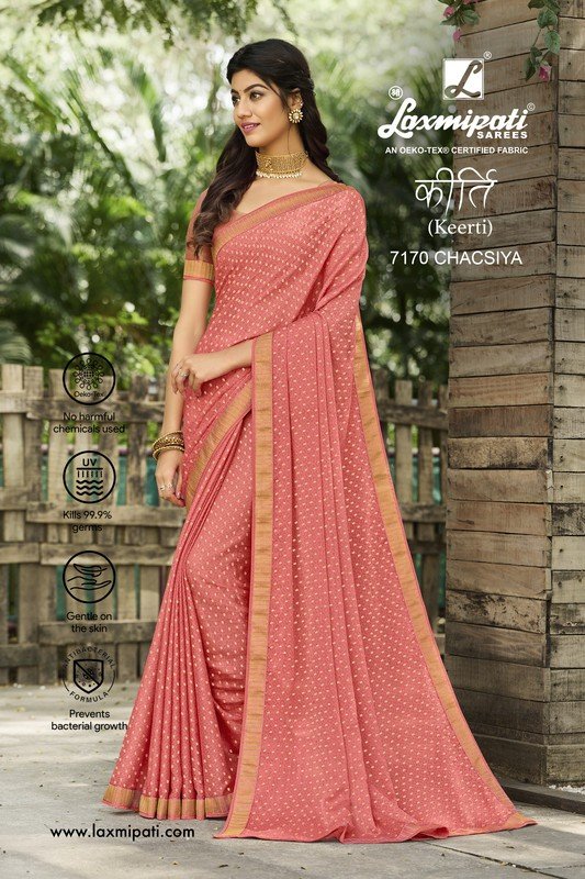 Laxmipati Keerti 7170 Peach Metallic Chiffon Saree