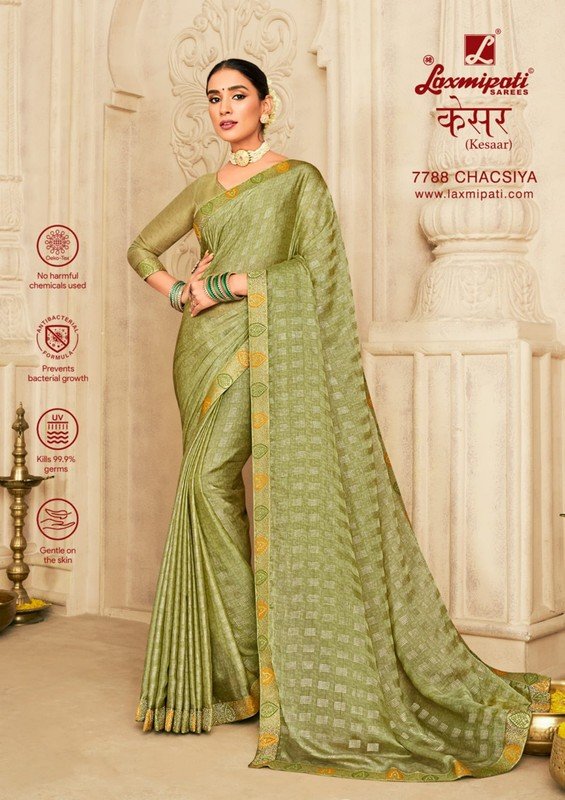 Laxmipati Kesar 7788 Green Satin Chiffon Saree