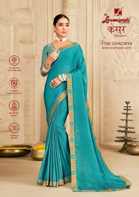 Laxmipati Kesar 7790 Blue Satin Chiffon Saree