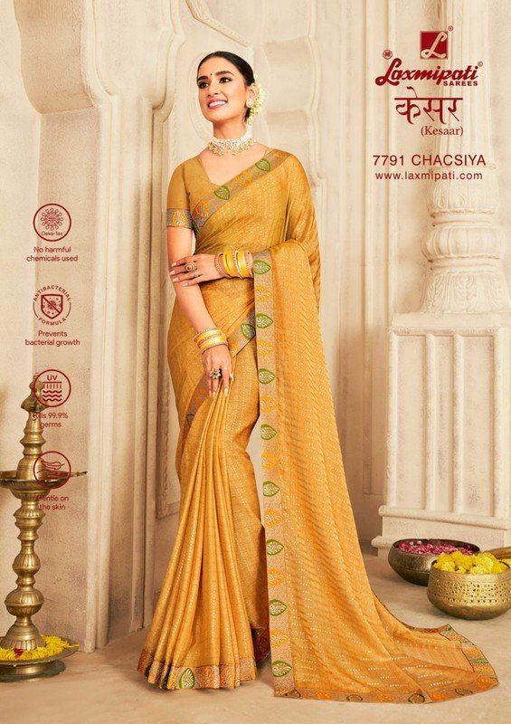 Laxmipati Kesar 7791 Yellow Satin Chiffon Saree