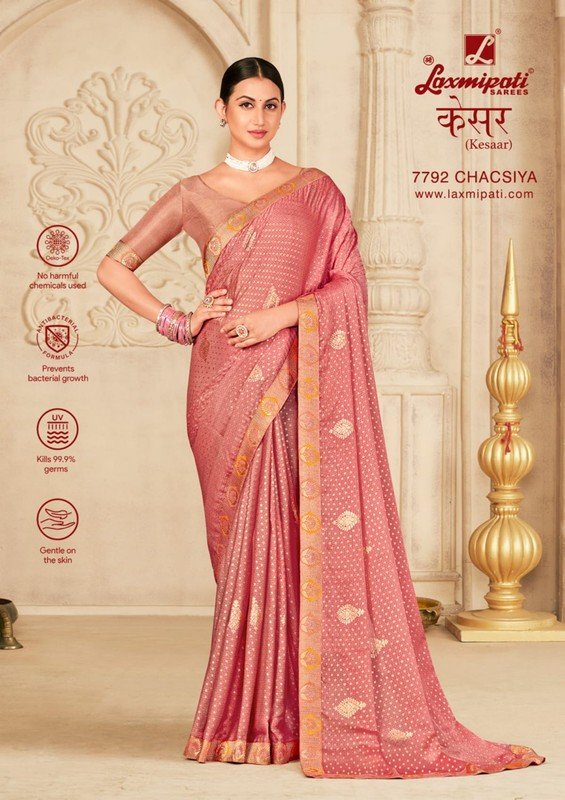 Laxmipati Kesar 7792 Pink Satin Chiffon Saree