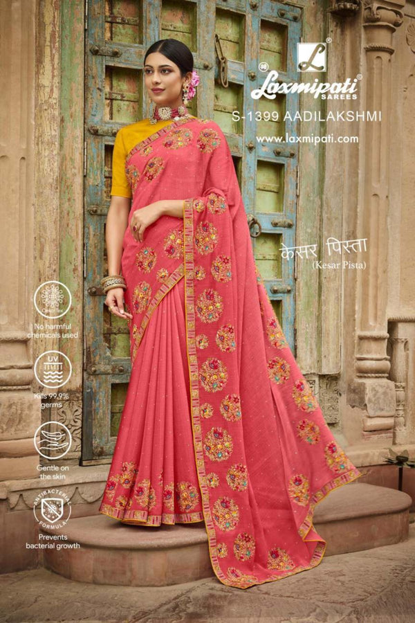 Laxmipati Kesar-Pista S-1399 Pink Chiffon Saree