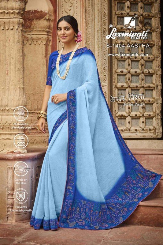 Laxmipati Kesar-Pista S-1404 Blue Chiffon Saree