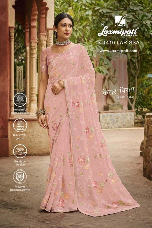 Laxmipati Kesar-Pista S-1410 Pink Chiffon Saree