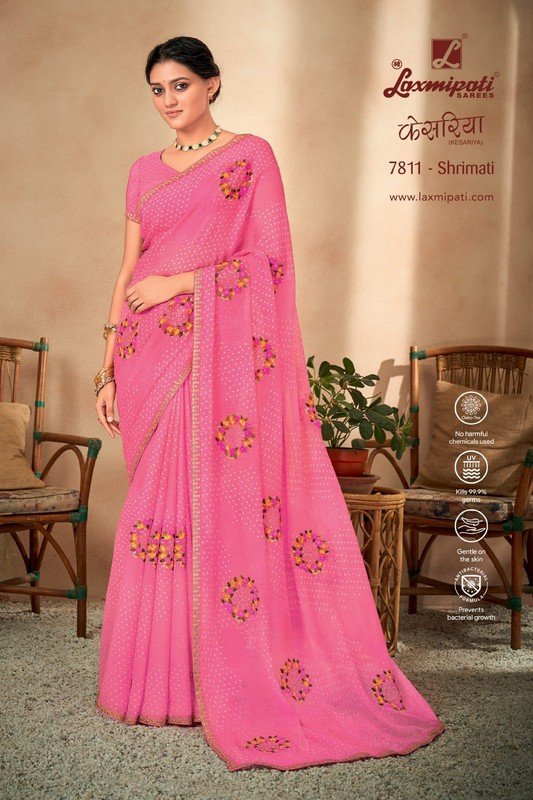 Laxmipati Kesariya 7811 Pink Chiffon Saree